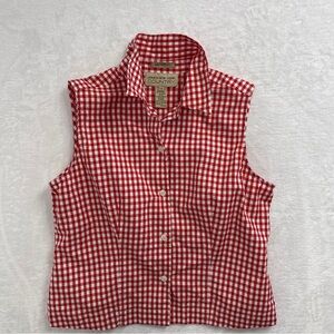 Jones New York Country Women Size 12 Classic Red Gingham Sleeveless Shirt Cotton